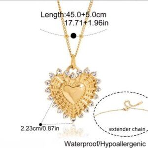 Waterproof Gold CZ Heart Necklace Beaded Chain Layering Gift For Her